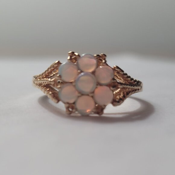 Opal Flower Cluster Vintage Ring 10k Yellow Gold 1980s October Birthstone - Picture 4 of 15